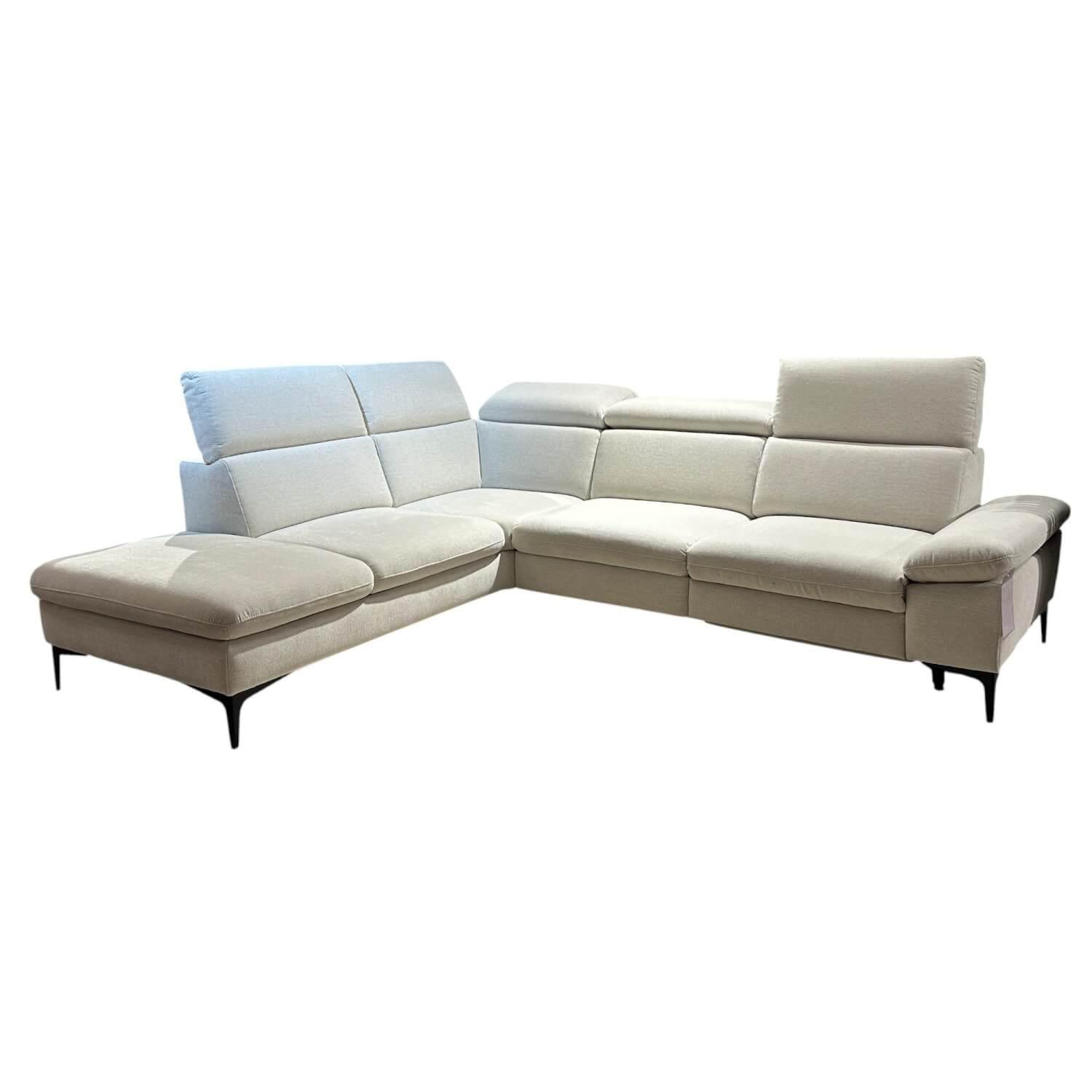 Global - Ecksofa Felipa Stoff Carmen 01 Naturel Weiß Beige Fuß Schwarz Inklusive Relaxfunktion - 1