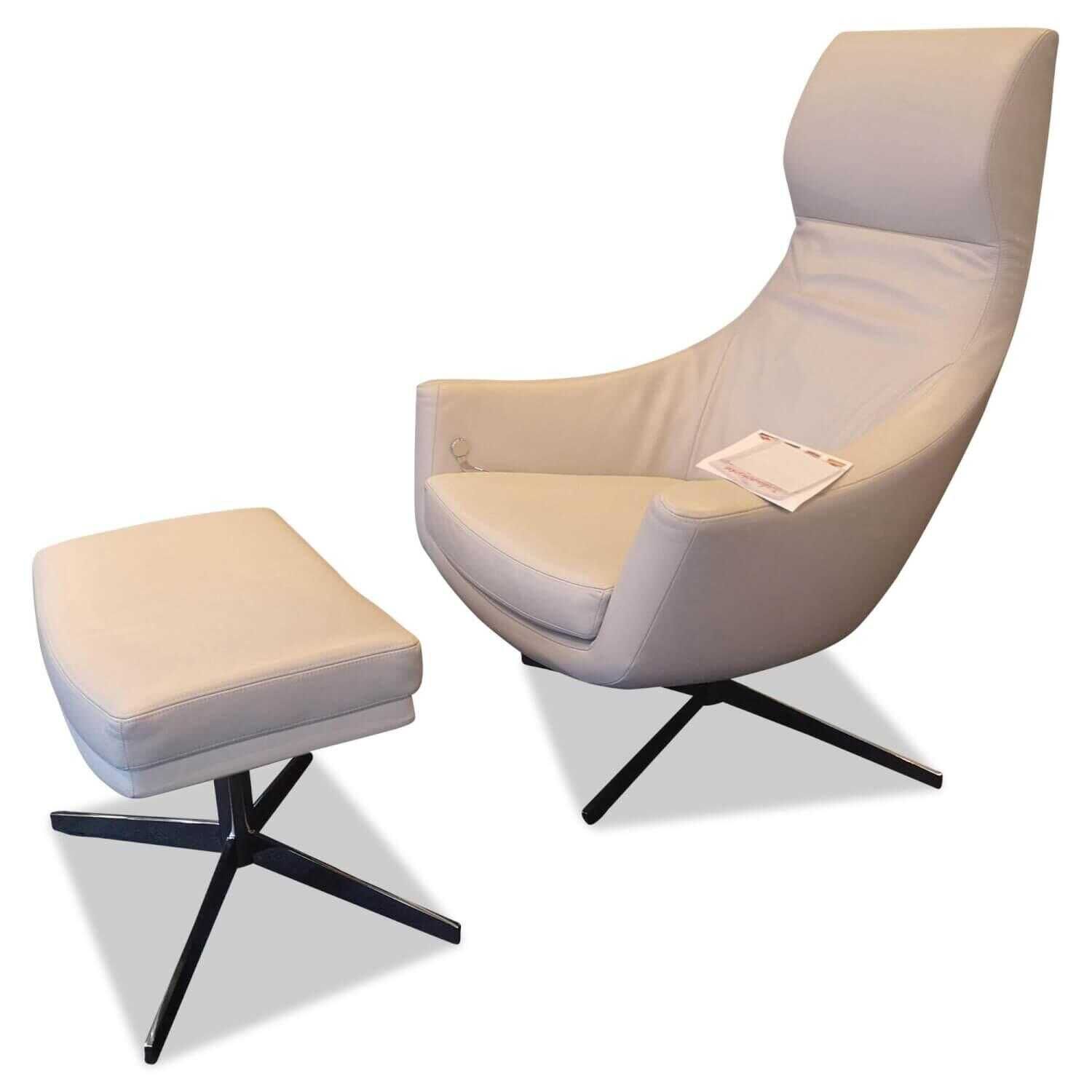 Bielefelder Werkstätten - Sessel Kent Leder Normandie Kiesel Füße Verchromt - 1