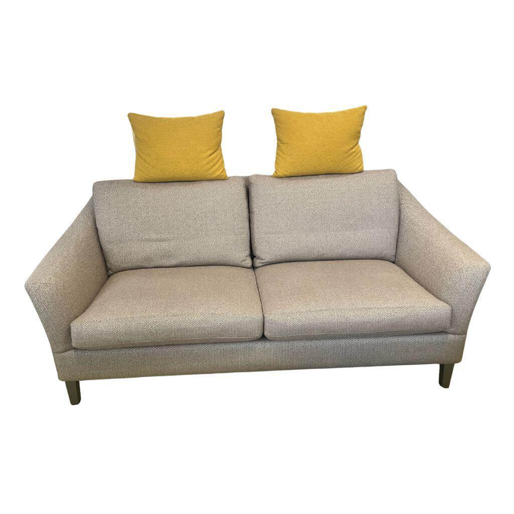 Bielefelder Werkstätten - Sofa Saloni Stoff Ron Grau Beige Inkl. Nackenkissen Stoff Ruby Gelb Füße Holz Grau Lackiert - 1