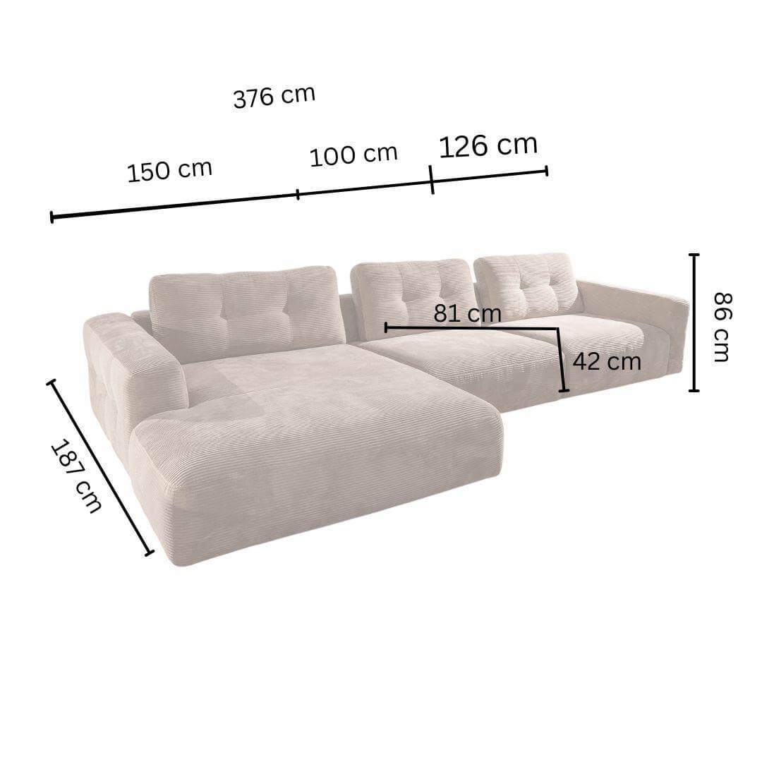 Candy - Ecksofa Nelly Stoff Cord Taupe Grau Braun Füße Kunststoffgleiter - 4