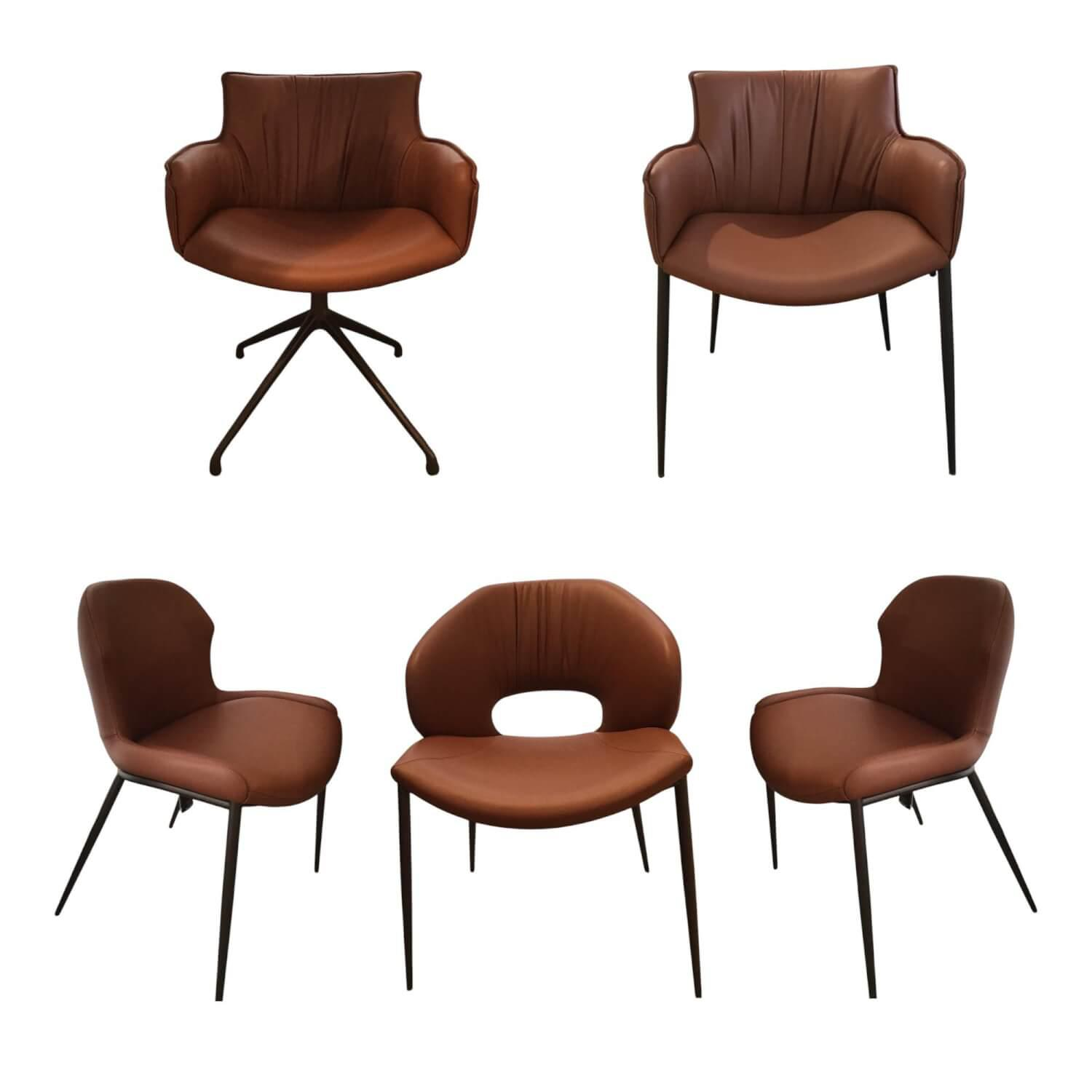 Cattelan Italia - 5er-Set Stuhl Rhonda Rachel Und Miranda Softleder 996 Siena Braun Gestell Bronze Gaufriert - 1