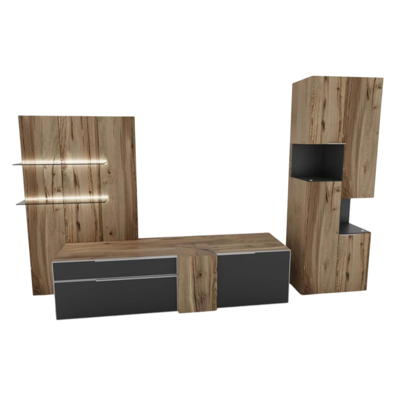 Voglauer - Wohnwand V-Alpin Eiche Altholz Furniert Glas Anthrazit - 1