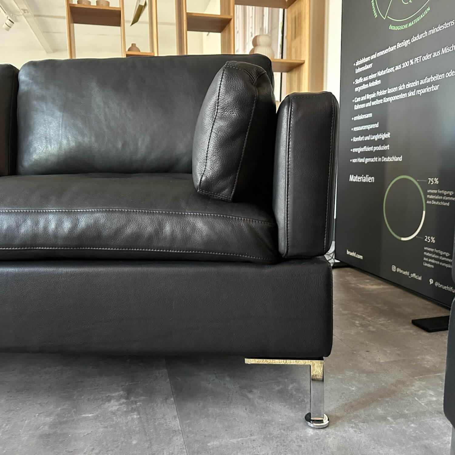 Brühl - Sofa Alba Soft Leder Pearl 5707 10 Schwarz Gestell Winkelfuß Verchromt Inklusive Kissen - 7