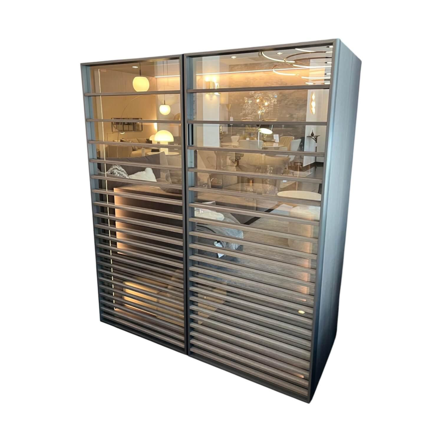 Molteni & C - Barschrank Horizons Eiche Graphit Türen Stops Glas Rückwand Marmor Calacatta Weiß Grau Inklusive Beleuchtung - 1