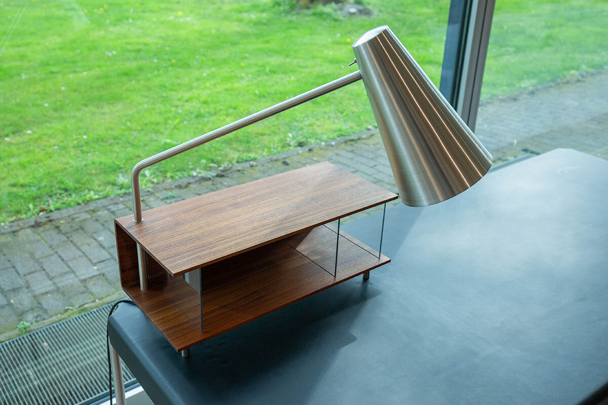Carl Hansen & Søn - Schreibtisch AJ52 Platte Leder Freja 2002 Schwarz Holz Walnuss Geölt Gestell Edelstahl Inklusive Schreibtischleuchte - 8