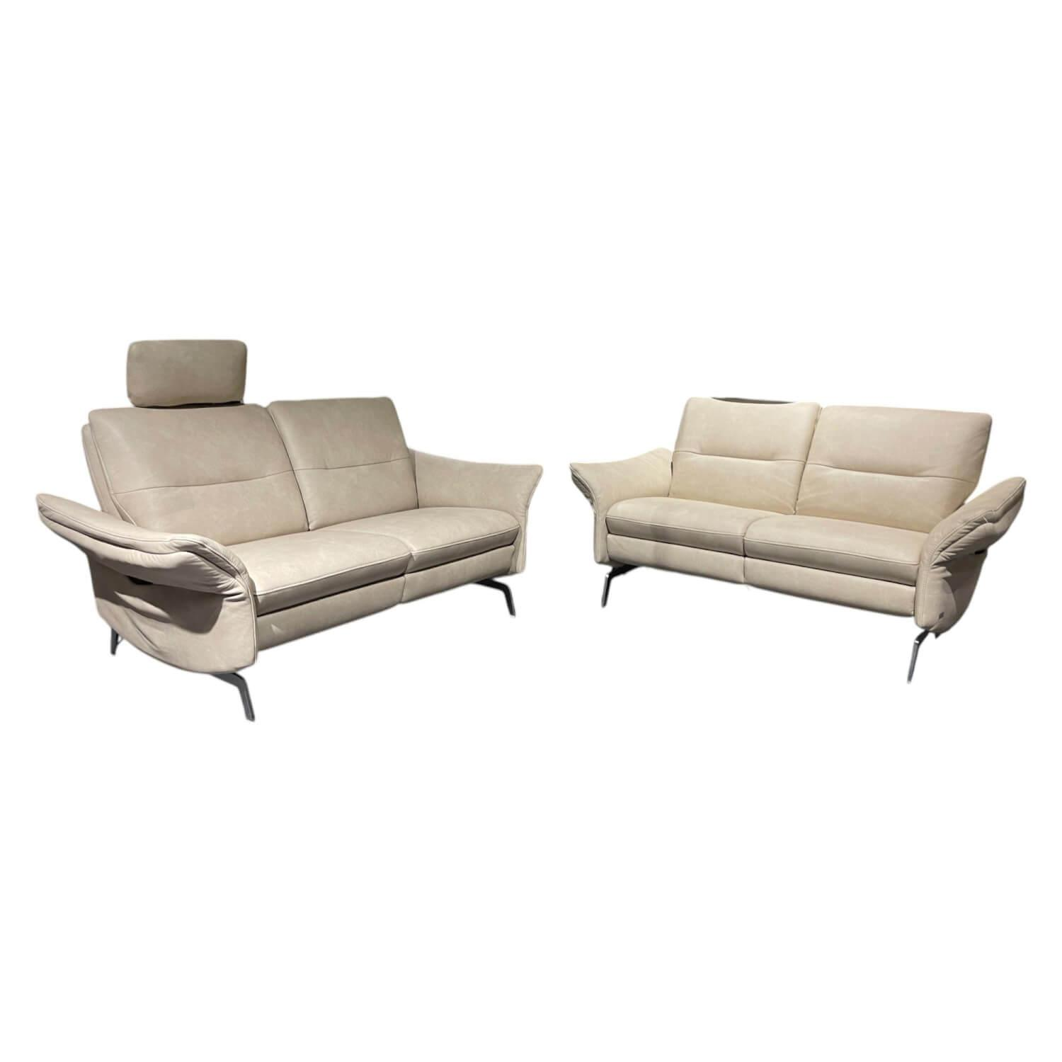 himolla - Polstergarnitur Teoma 6076 R Leder Eleganza 27 Elfenbein Beige Metallfüße Edelstahloptik - 1