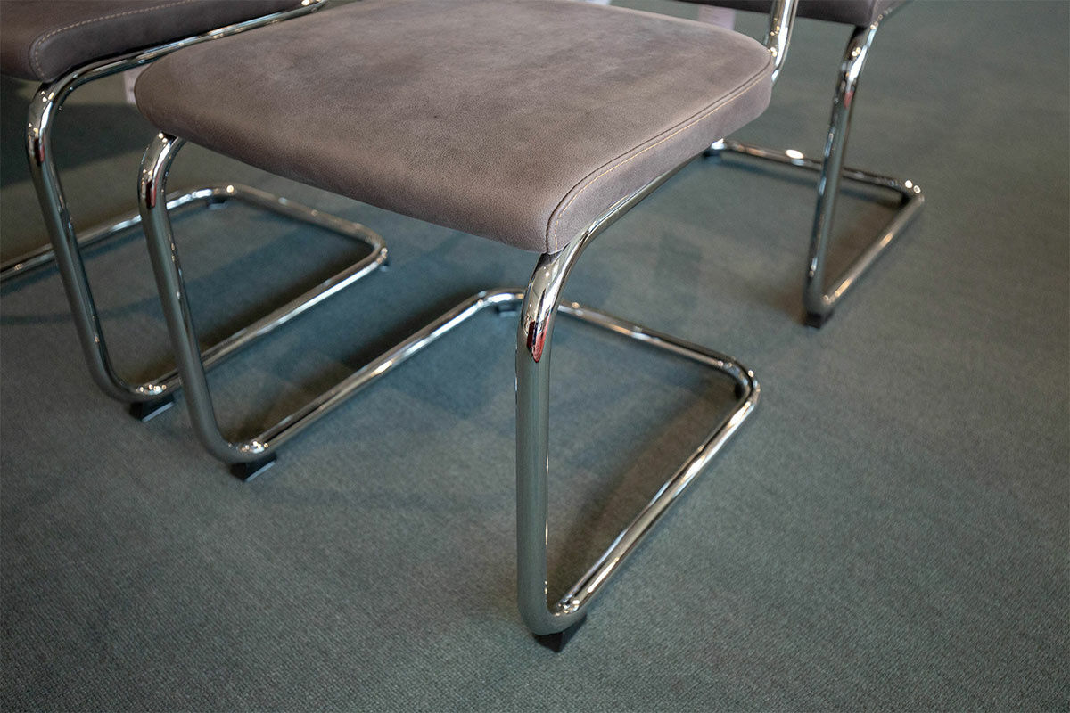 Thonet - 4er-Set S 64 PV Nubukleder Dunkelbraun Armauflage Nussbaum Geölt Gestell Chrom - 2