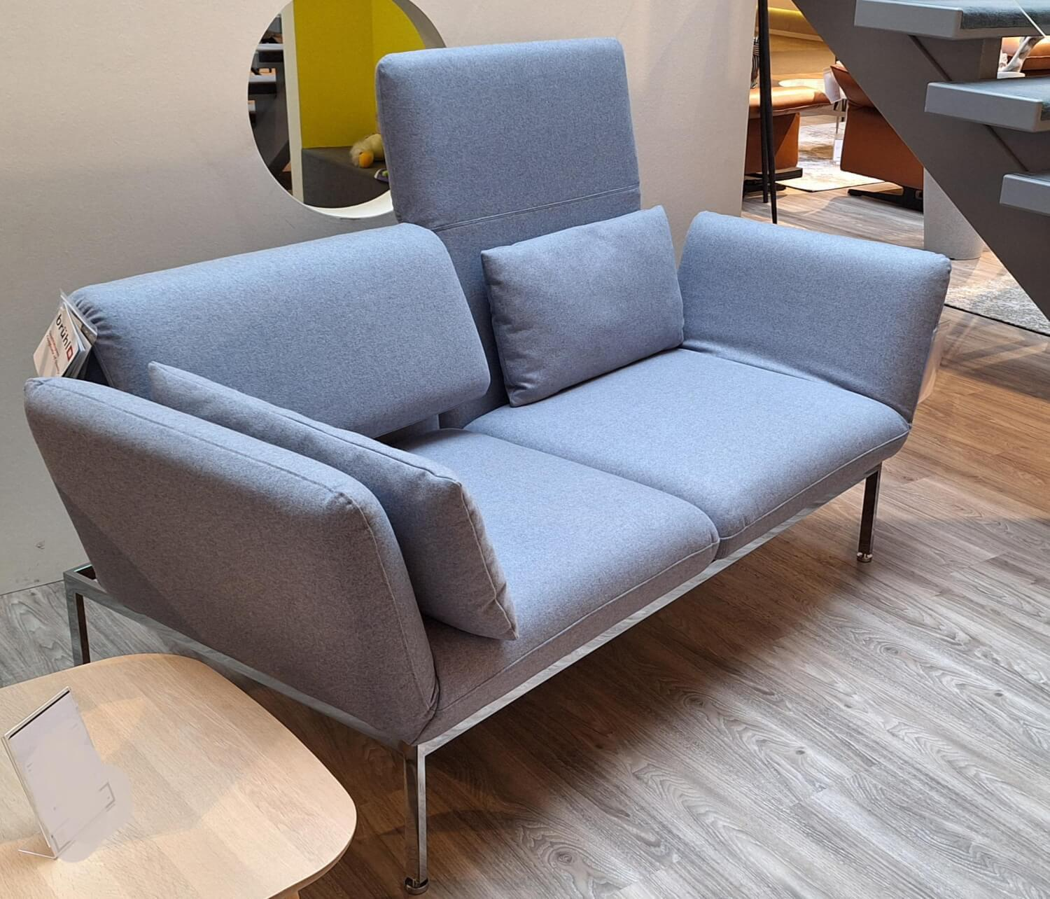 Brühl - Sofa Roro Medium Zweisitzer Stoff 4476/60 Hellblau Grau Füße Chrom - 10