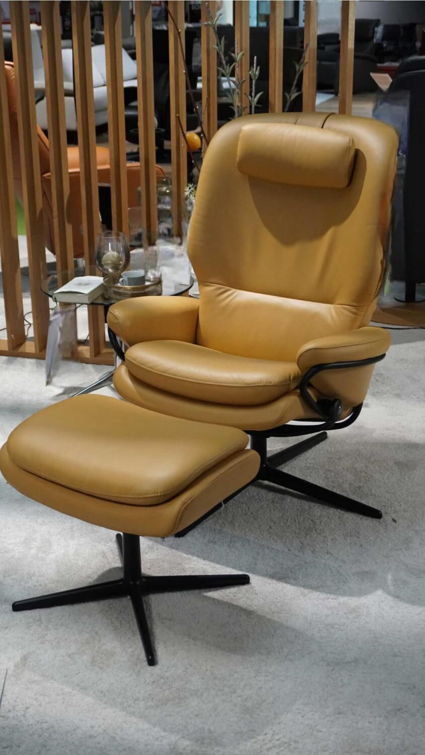 Stressless - Sessel Rome M Leder Honey Gestell Cross Schwarz Inklusive Hocker - 10