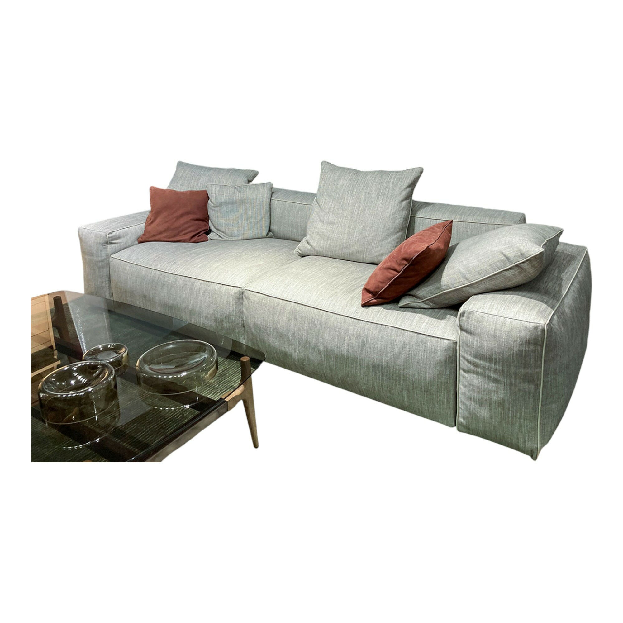 Marelli - Sofa Gary Stoff Grau Mit Lederkissen Keder Braun - 1