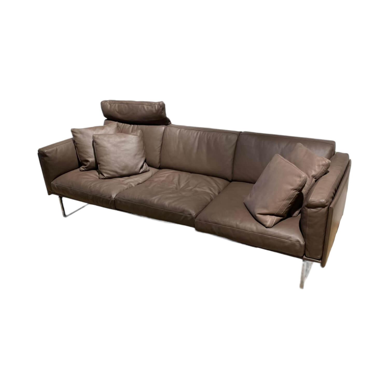 Sofa 8 Bezug Leder ZZ Colore Moka Braun Füße Dunkel Nickel Grau