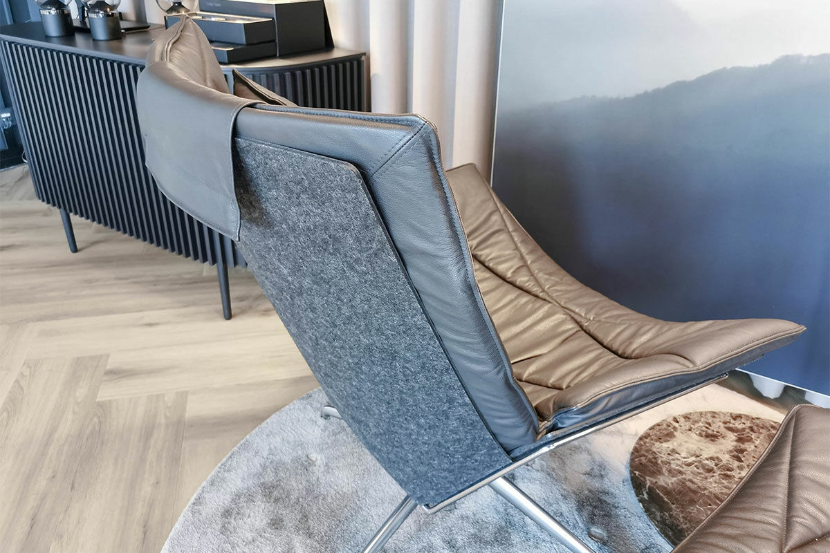 KFF - Loungesessel Nest Leder Sauvage 8102 Anthrazit Schale Anthrazit Gestell Aluminium mit Hocker - 7