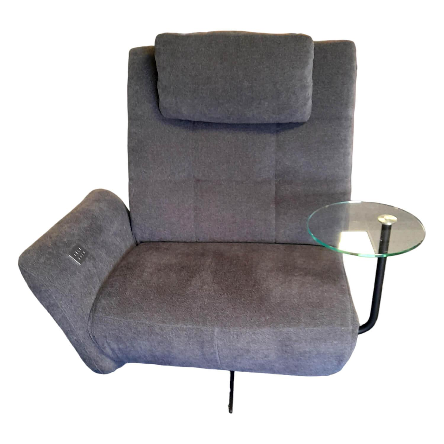 Sessel 50022 Stoff Ebba Blau Grau Drehfuß Schwarz mit Tisch und motorischer Relaxfunktion