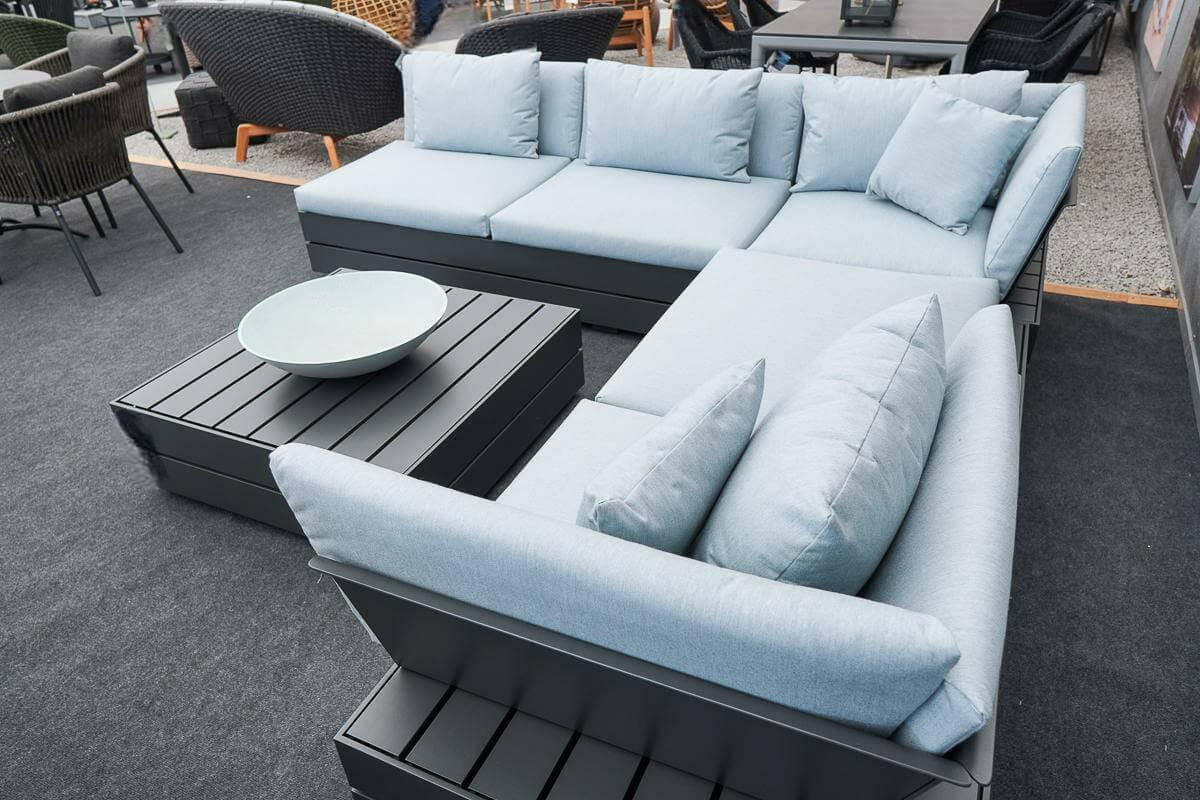 Solpuri - Loungegruppe Boxx Polster Stoff Bombay Deluxe Pastel Blue Blau Gestell Aluminium Anthrazit Inklusive Tisch - 8