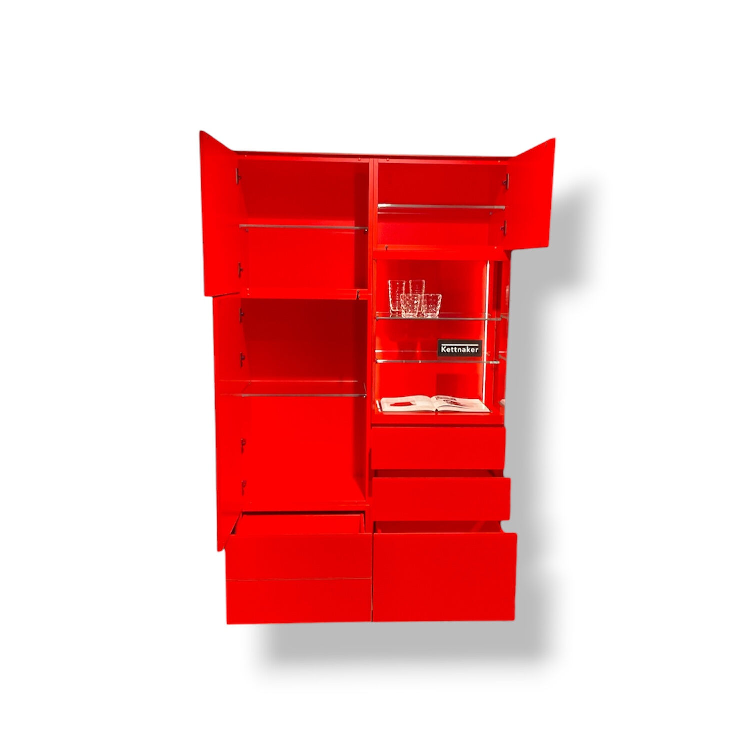 Kettnaker - Vitrinenschrank Soma Lack Rot Abdeckplatte Glas Rot Mit Klarglas Inkl. Beleuchtung - 4