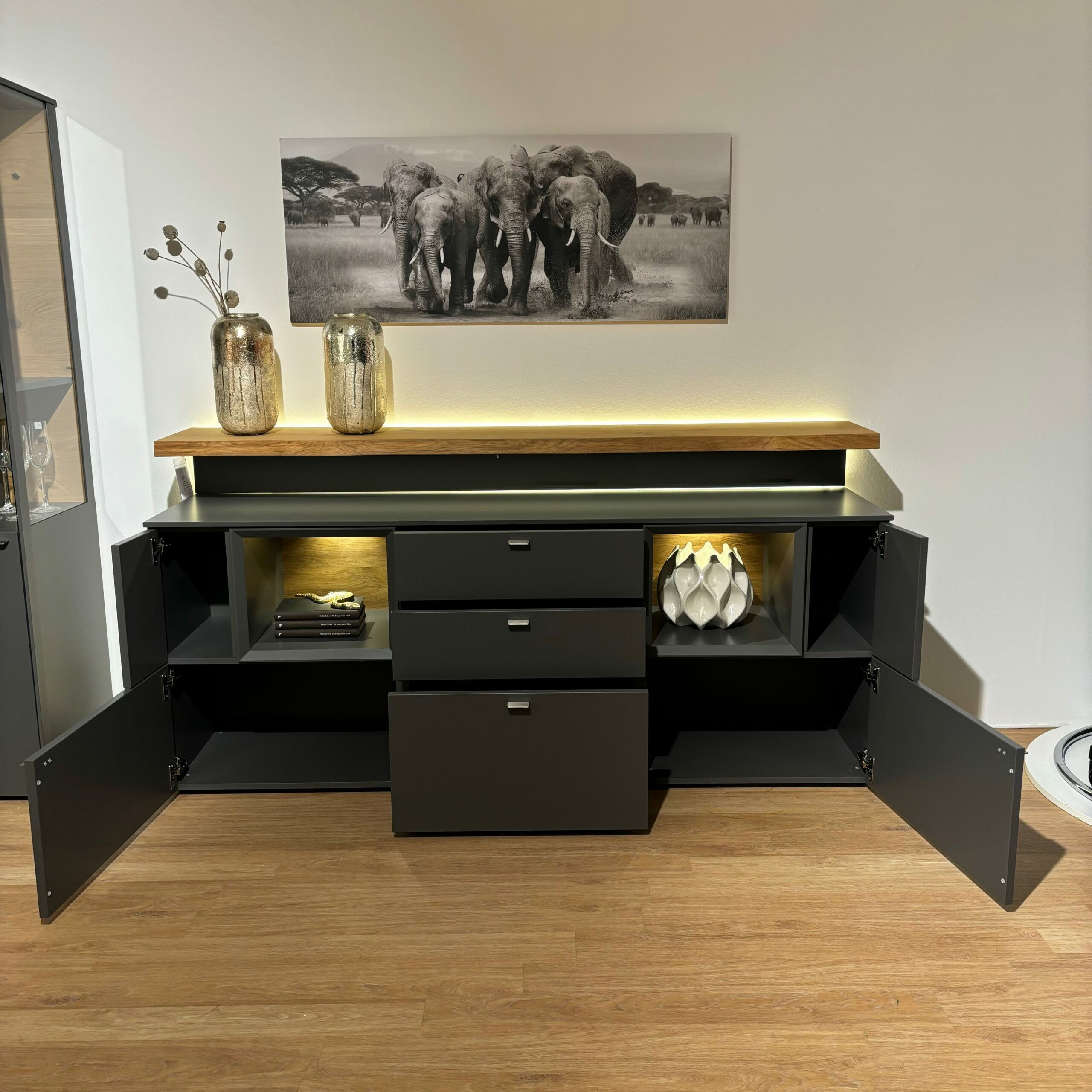 Venjakob - Sideboard Vitus Lack Schiefergrau Matt Mit Aufsatzkonsole Eiche Rustico Hell Geölt  - 7