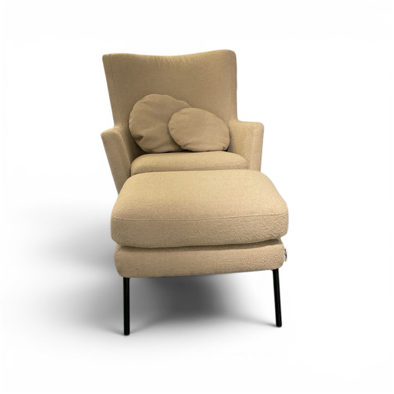 Casamobile Living - Sessel Boston Stoff Heather 2 Light Beige Gestell Metall Schwarz Inklusive Fußhocker  - 3