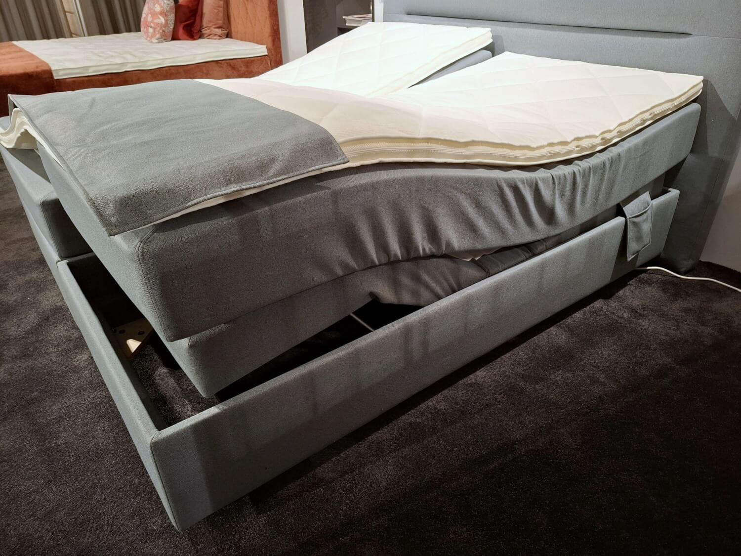 Global - Boxspringbett Valencia Stoff Luca 158 Niagara Blau mit 2 Matratzen und Topper - 4