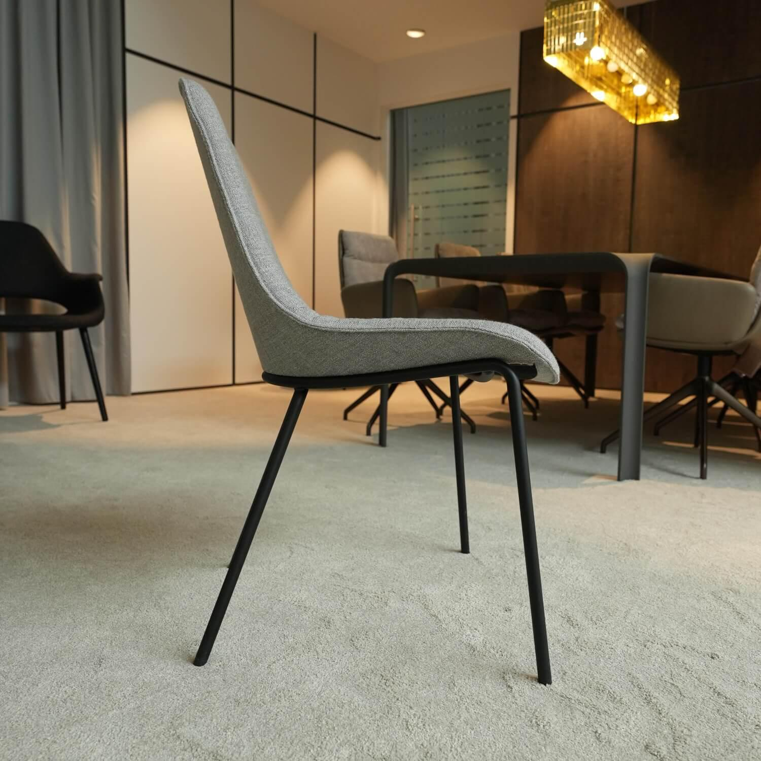 Walter Knoll - 2er Set Stuhl Sheru Stoff Gaia 7891 Platin Grau 4 Bein Untergestell Matt Pulverbeschichtet Schwarz - 5