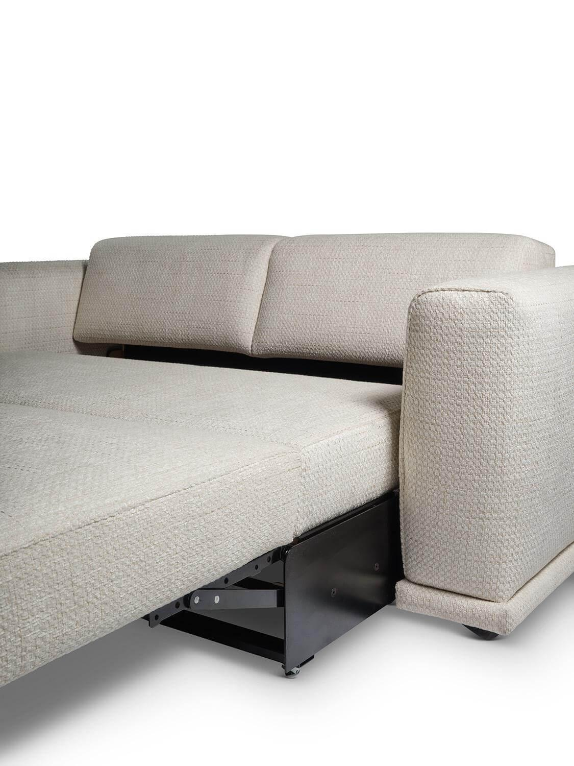 Christine Kröncke - Schlafsofa Bente Stoff Matteo Ecrue 090 Beige Grau Füße Schwarz Mit Longchair - 3