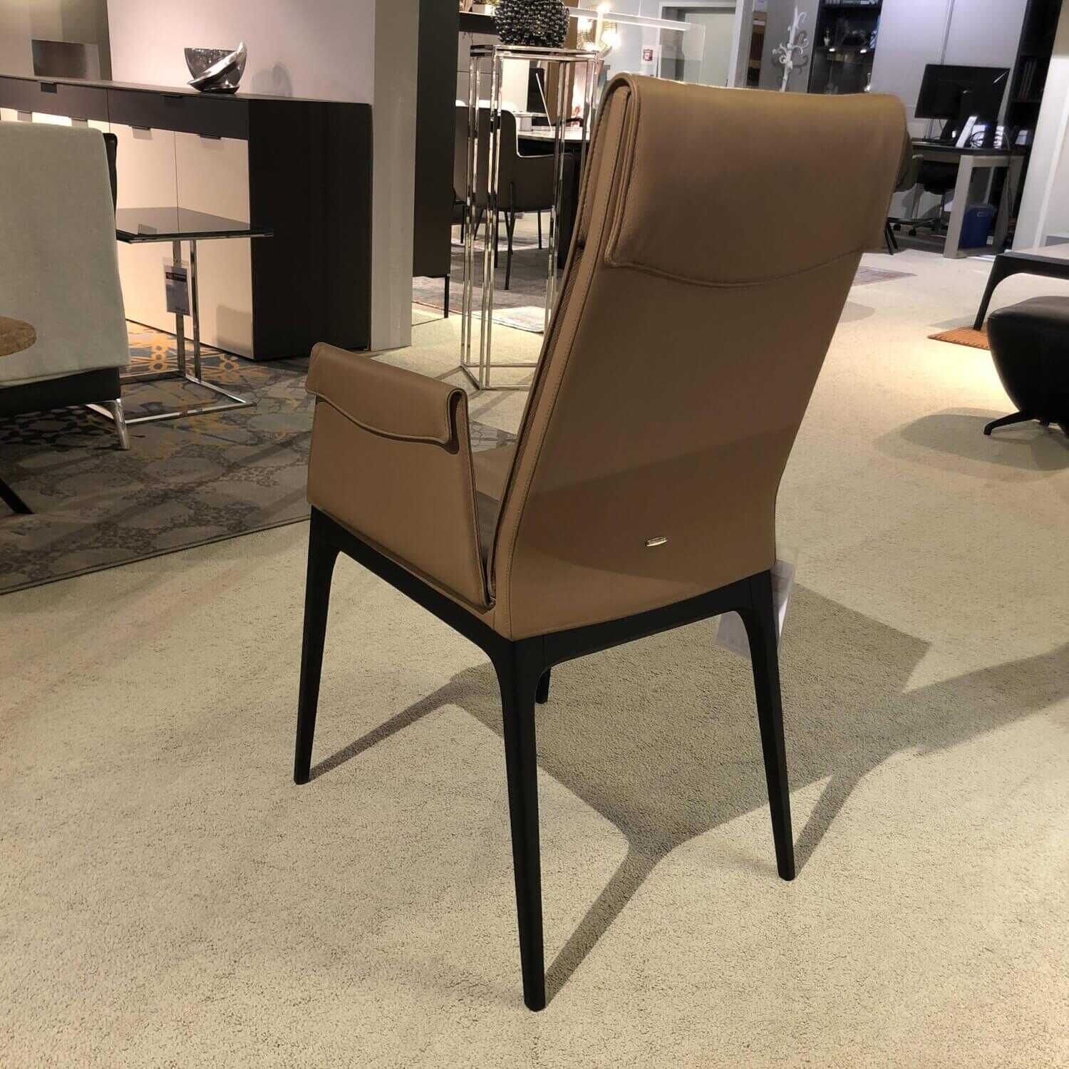 Cattelan Italia - 6er-Set Stuhl Sofia Leder 981 Biscotto Beige Füße Holz Schwarz Lackiert - 6
