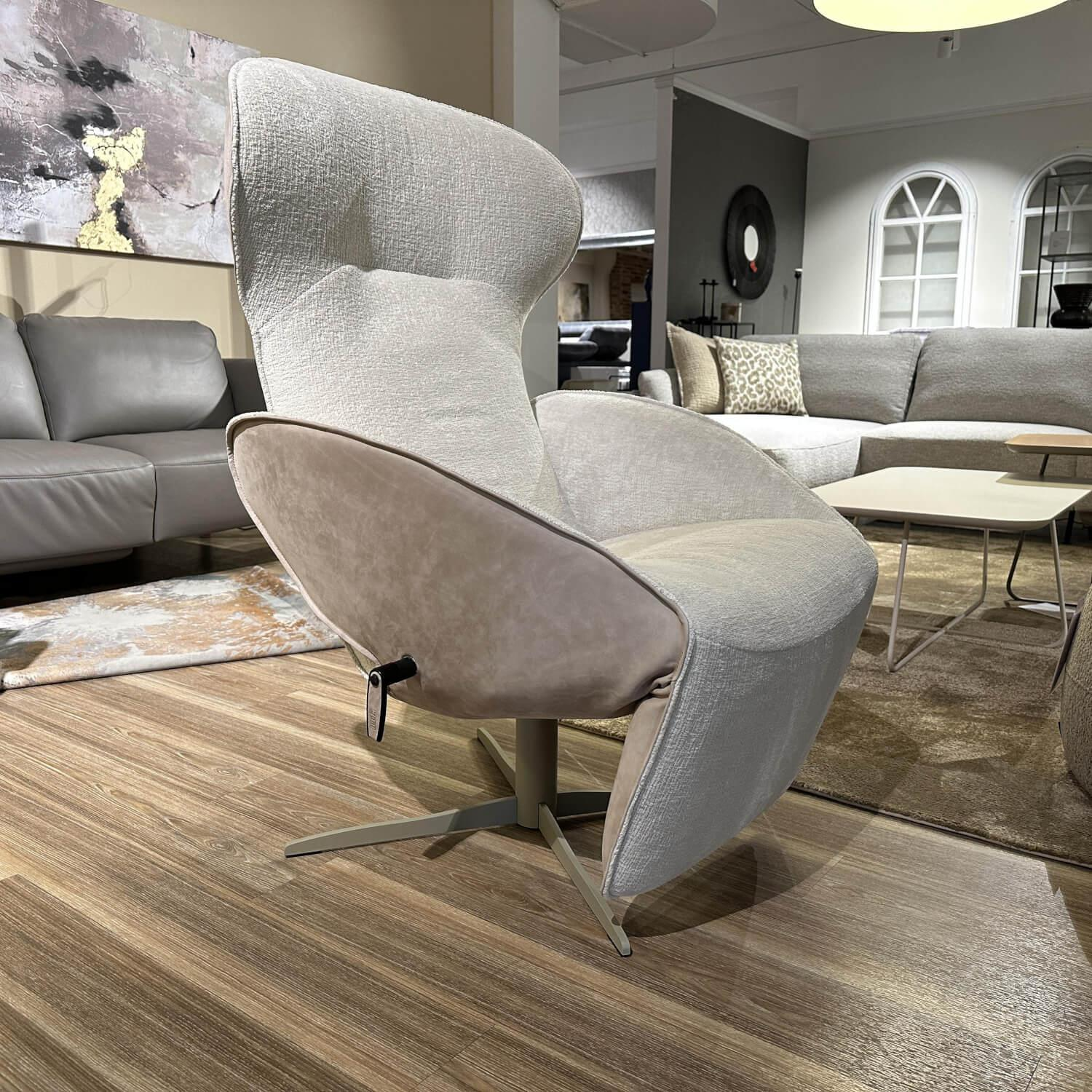 Jori - Relaxsessel Daydreamer Mono Move JR 7450 Innen Stoff Mumble Gesso Beige Außen Leder Nubuck Cream Beige Gestell Graugelb Matt Inklusive Beistelltisch Sposa T105 - 4