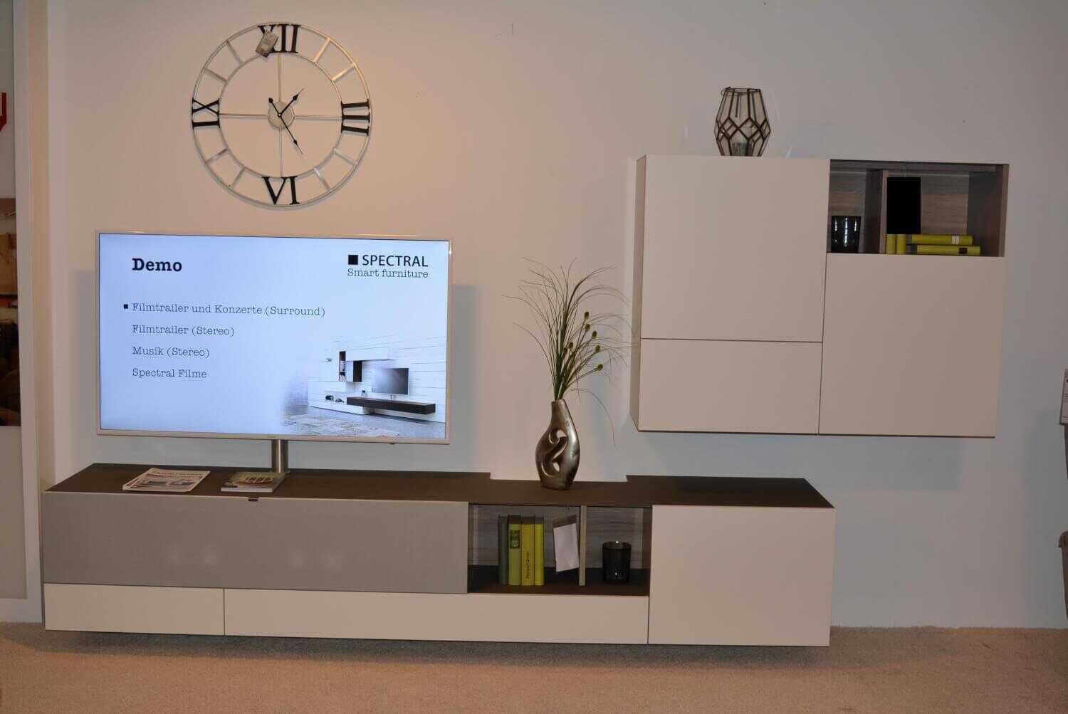 Wohnwand Niba Weiß Granit Lackiert mit LED-Beleuchtung und TV-Halterung