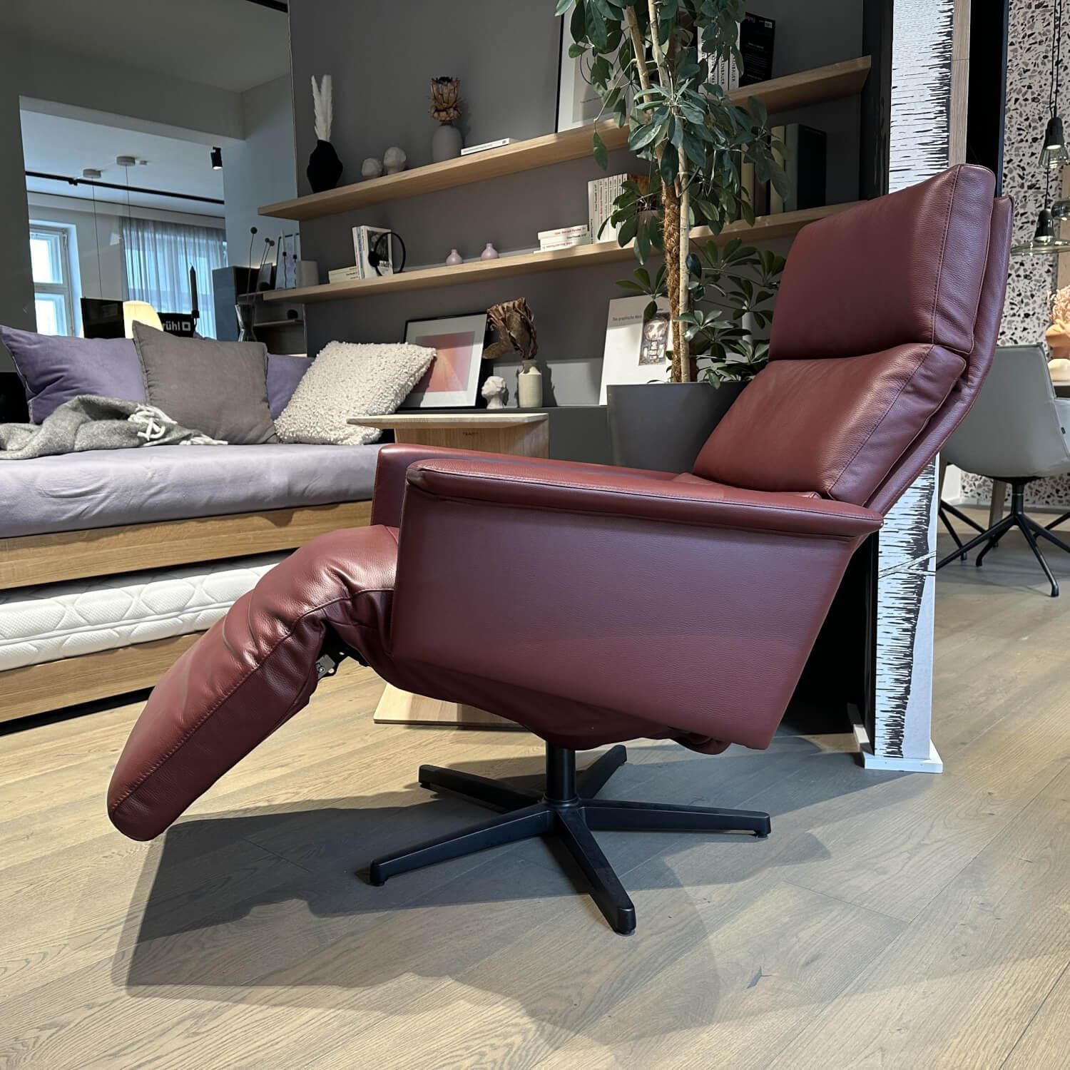 Durlet - Relaxsessel Jackson Leder Royal Burgundy Rot Sternfuß Schwarz Mit Elektrischer Verstellung - 9