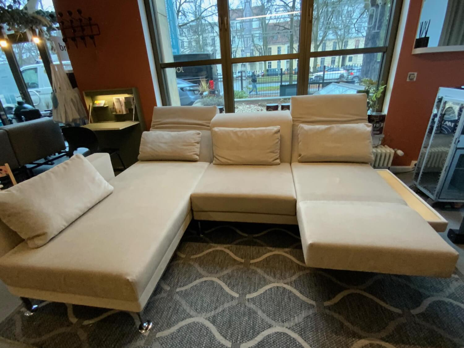 Brühl - Ecksofa Moule Medium Stoff 2813 42 Beige Kufe Mit Tellerfuß Verchromt Mit Ablage Eiche Und Kissen - 7