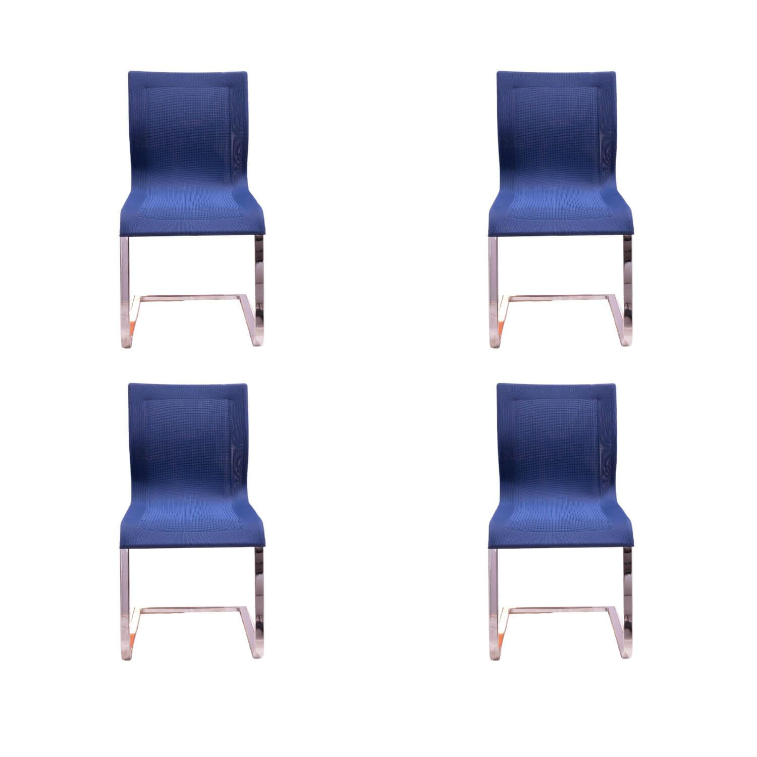 4er-Set Stuhl Magnum Sitzschale Stricktex Blau Gestell Stahl Verchromt