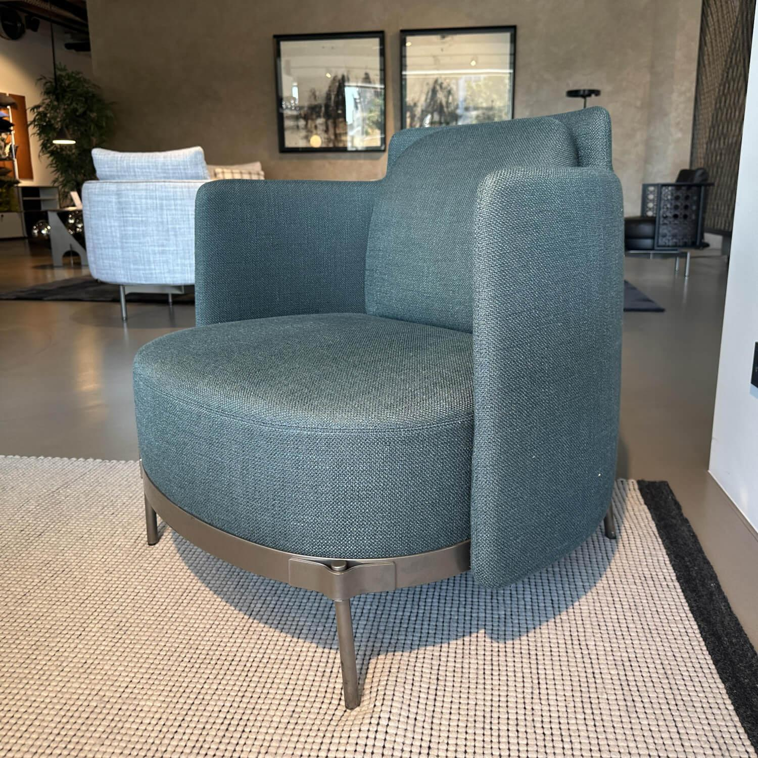 Minotti - Sessel Tape Stoff H Shibuya 16 Ottanio Grün Blau Gestell Metall Bronzefarbig Lackiert - 3