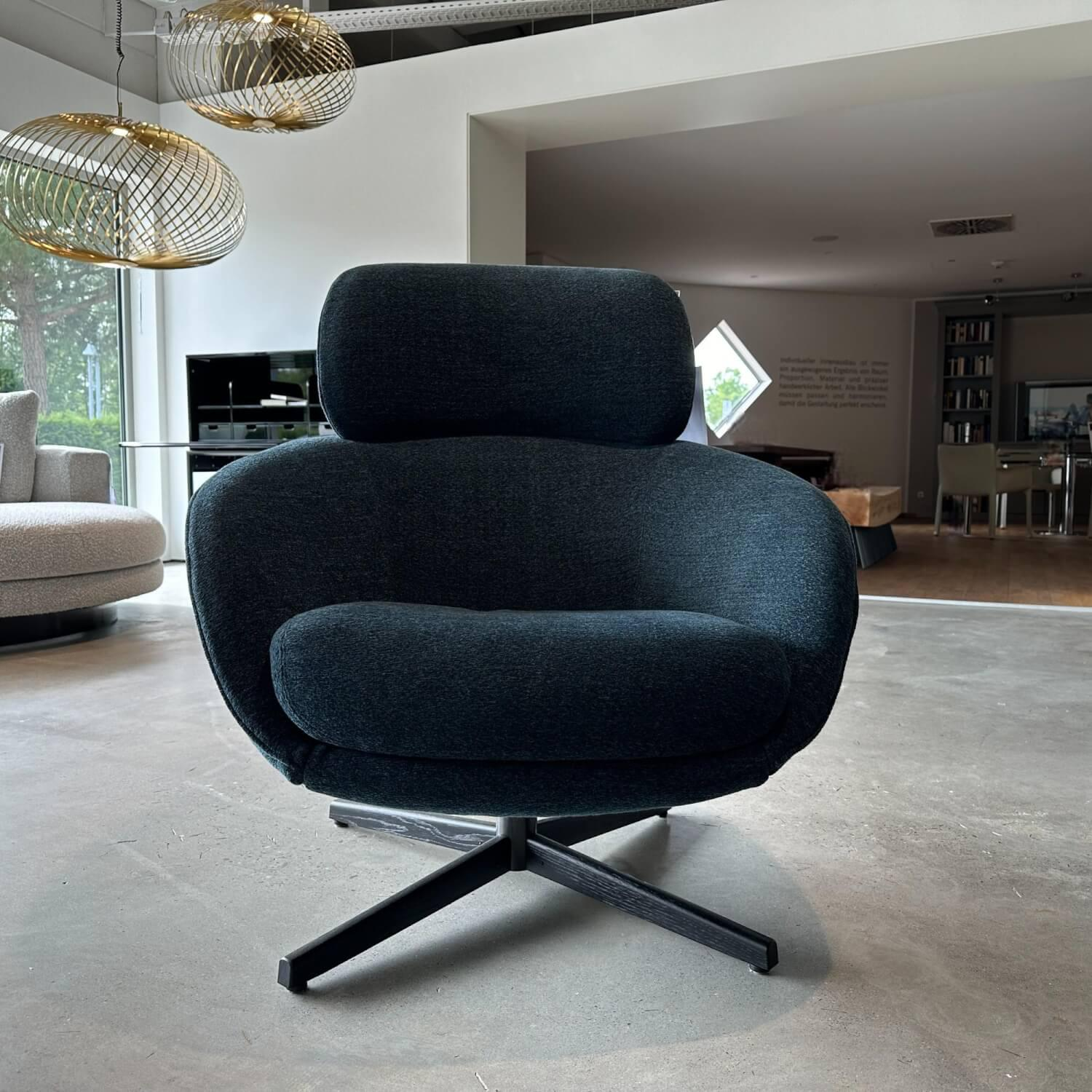 Minotti - Sessel Russell Stoff Roppongi Cobalto 03 Blau Gestell Eiche Mokkafarbig Drehbar - 2