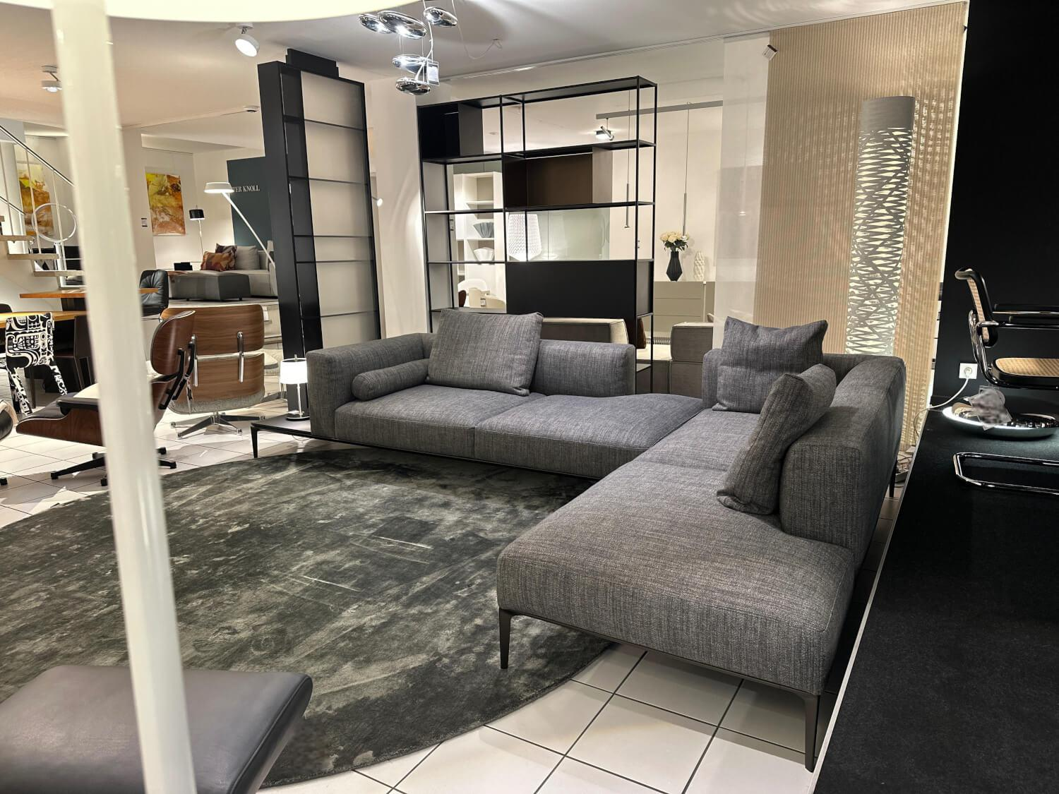 Walter Knoll - Ecksofa Jaan Living Stoff Togba Blue Bronze Grau Füße Metall Matt Bronze Pulverbeschichtet Inklusive Ablageboard Schwarz - 2