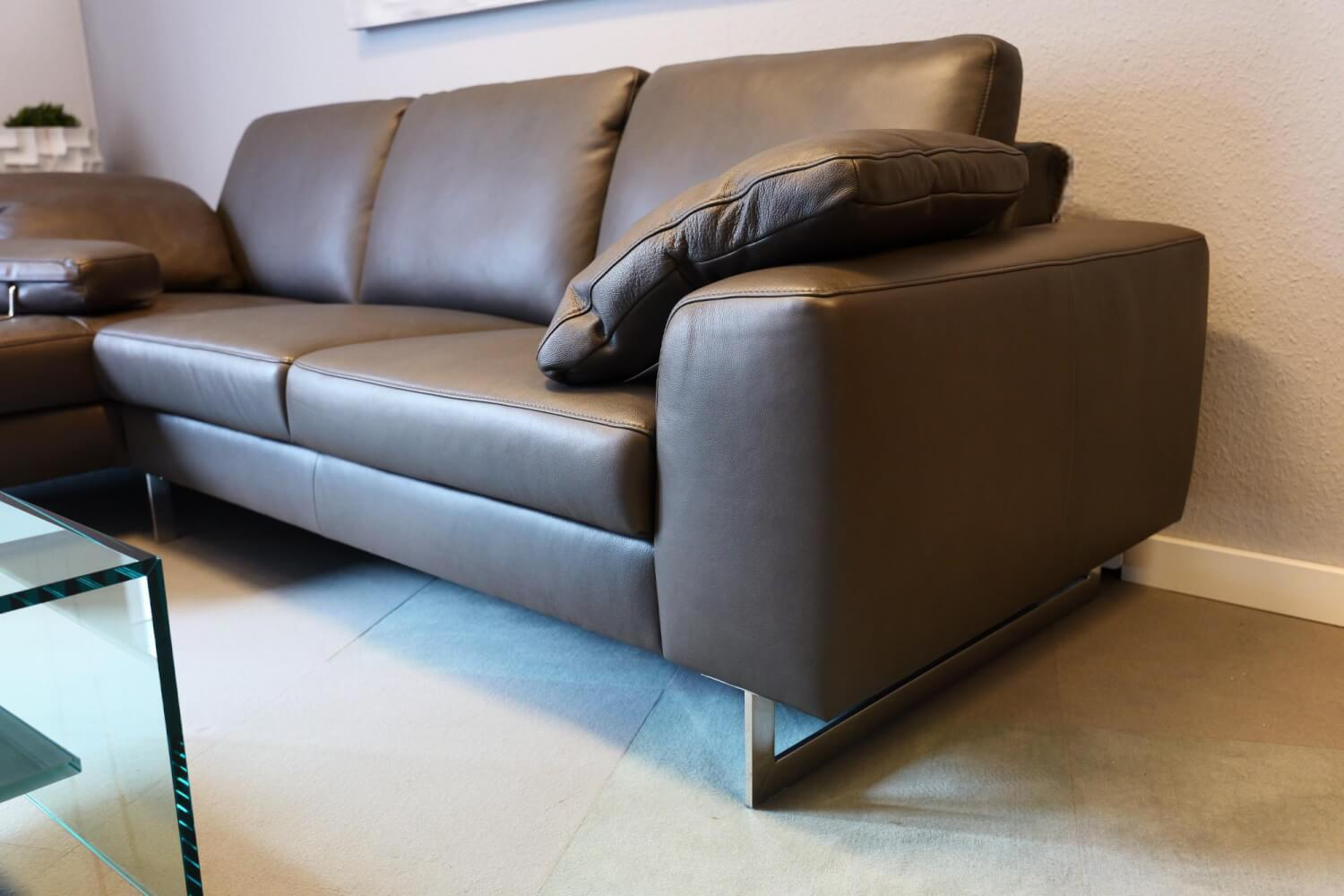 W. Schillig - Ecksofa Alexx Leder Longlife Xtra 95 Graphit Grau Metallfuß F7T Chrom Mit Kissen Und Kopfstütze - 4