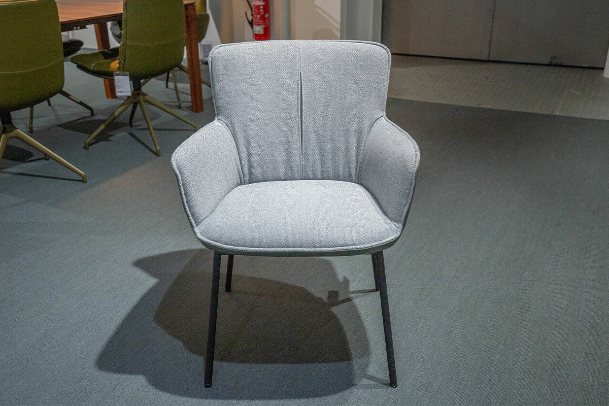 Rolf Benz - 6er-Stuhlset 655 Stoff Mittelfehgrau Außen Leder Grüngrau Gestell Schwarz - 4