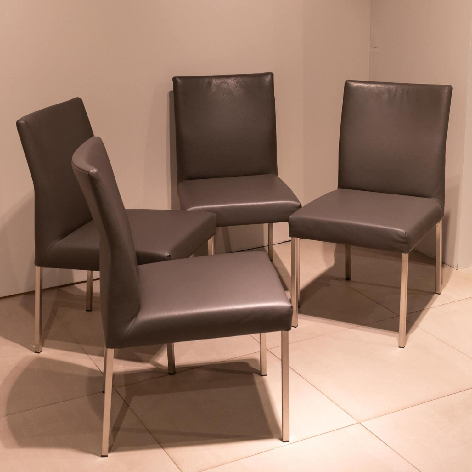 4-er Set Stuhl Pose -E Leder Tendens Farbe LD 1200 Graniet Gestell Edelstahl