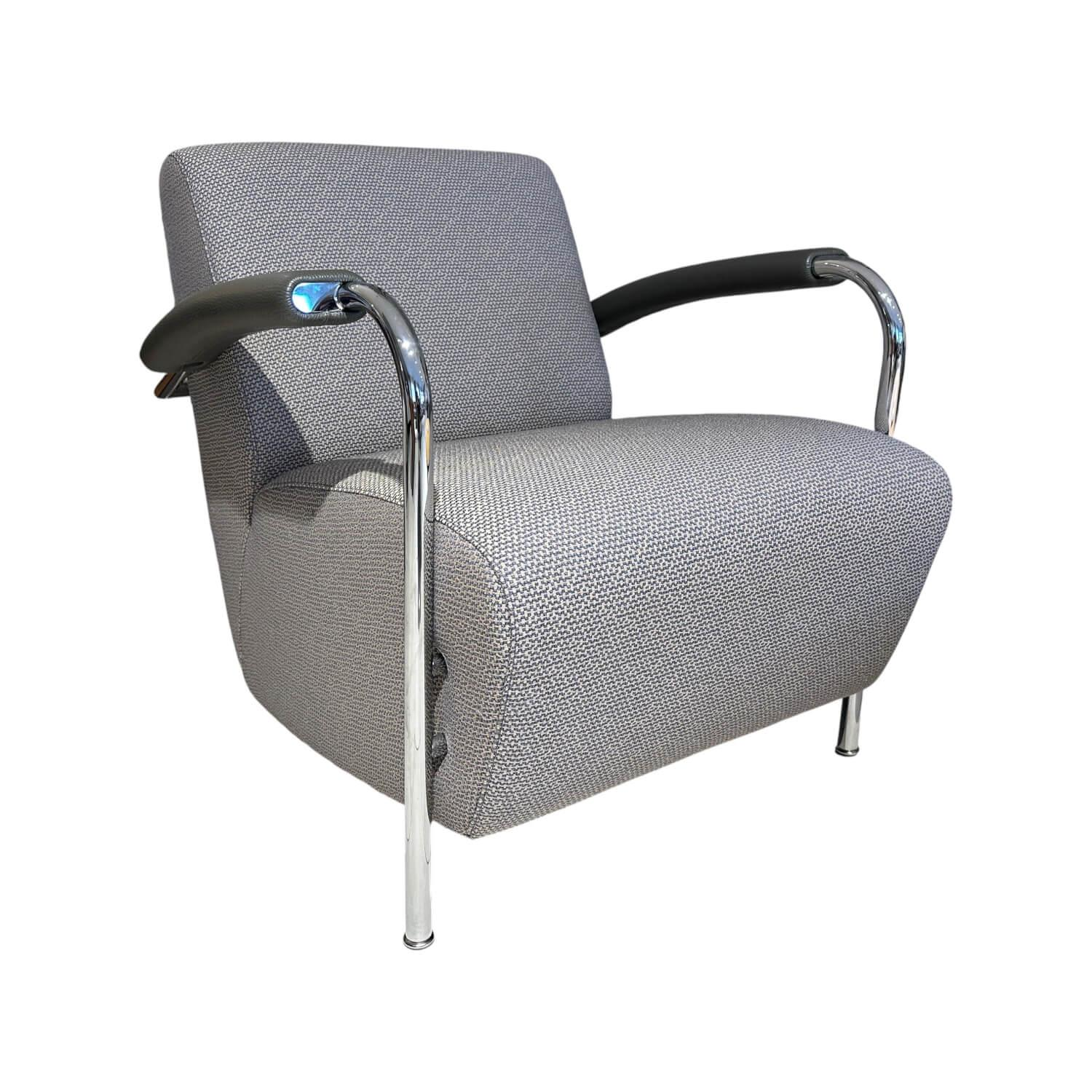 Leolux - Sessel Scylla Niedrig Stoff 7 Tiempo 1884 Rugiada Grau  Gestell Stahl Verchromt - 1