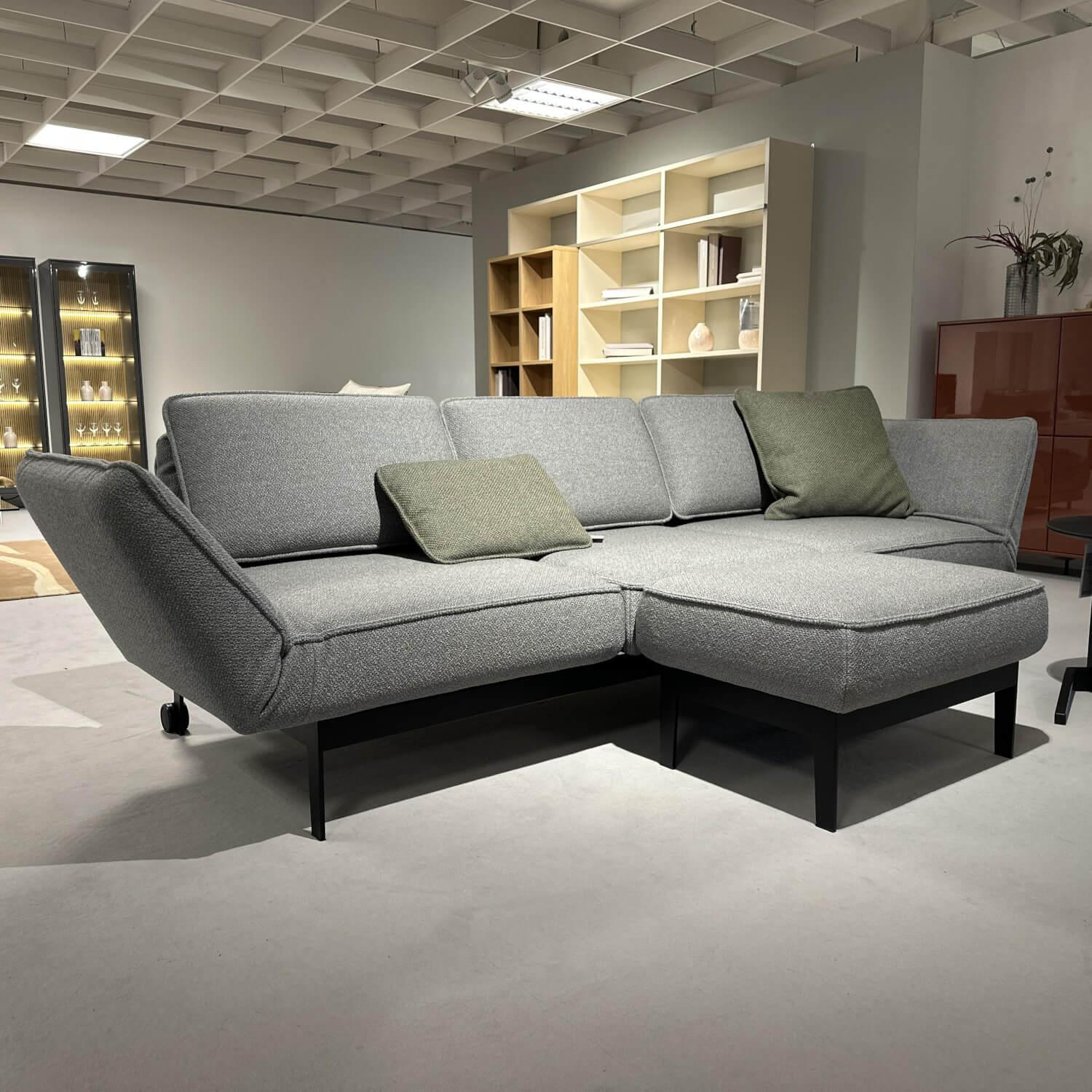 Rolf Benz - Sofa 386 Mera Stoff 24 551 Umbragrau Gestell Stahl Verkehrsschwarz Pulverbeschichtet Inklusive Kissen - 7