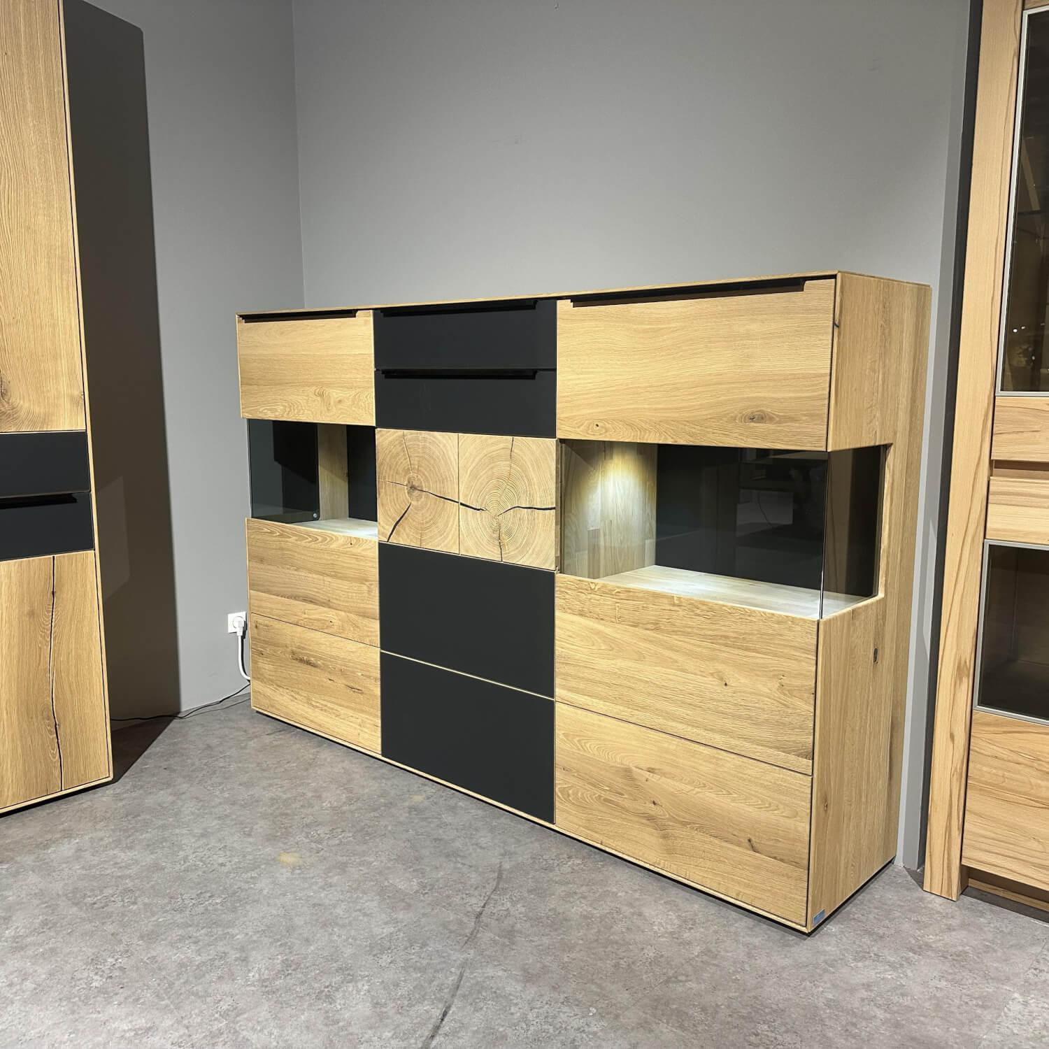 Mondo - Highboard Natur Talvera Asteiche Massiv Gebürstet Bianco Akzent Anthrazit Satiniert - 4
