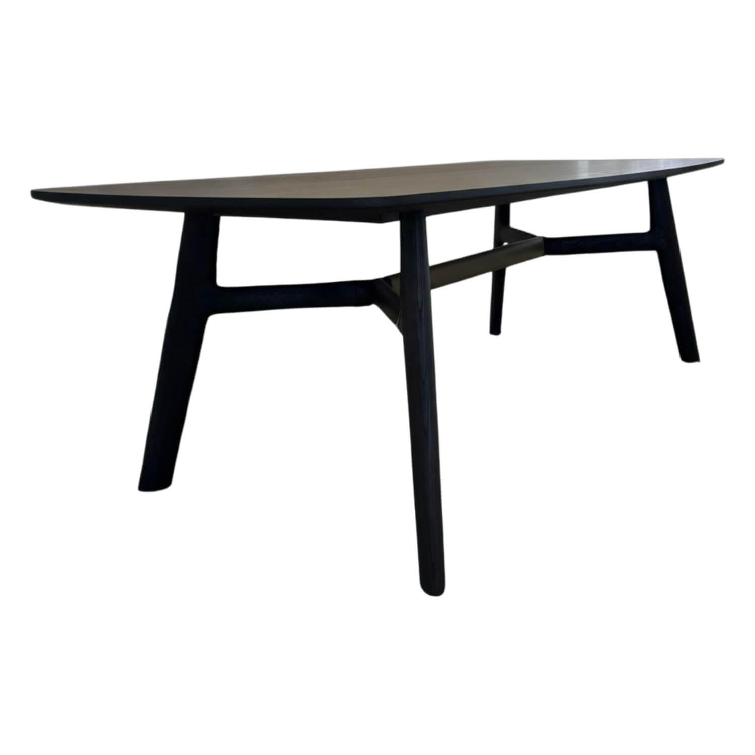 Poliform - Esstisch Curve Holz Ulme Schwarz mit Traverse in Kernleder Oliva - 1