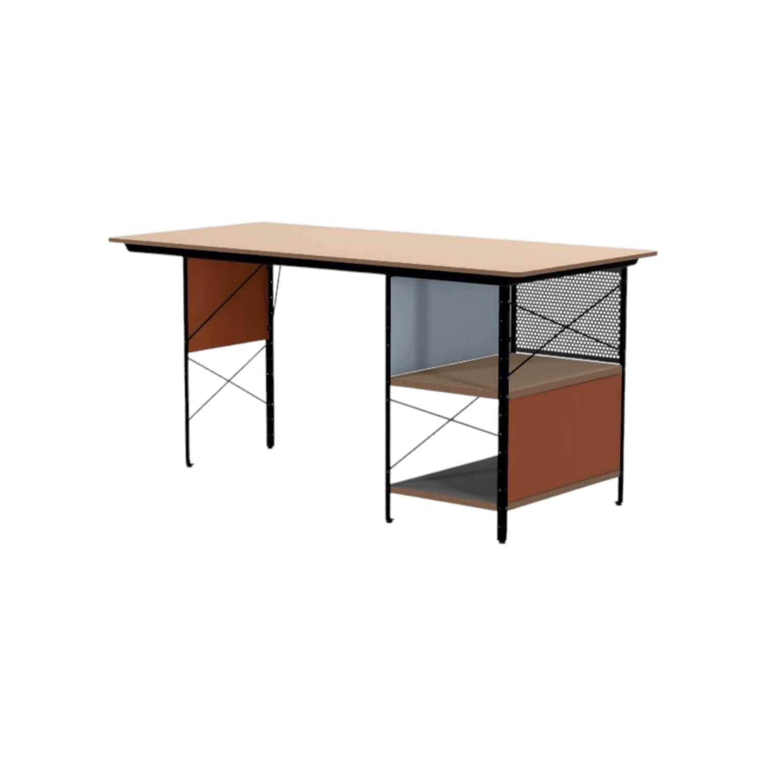 Vitra - Schreibtisch Eames Desk Unit EDU Platte Birke Furnier Gestell Aluminium Schwarz Pulverbeschichtet - 1