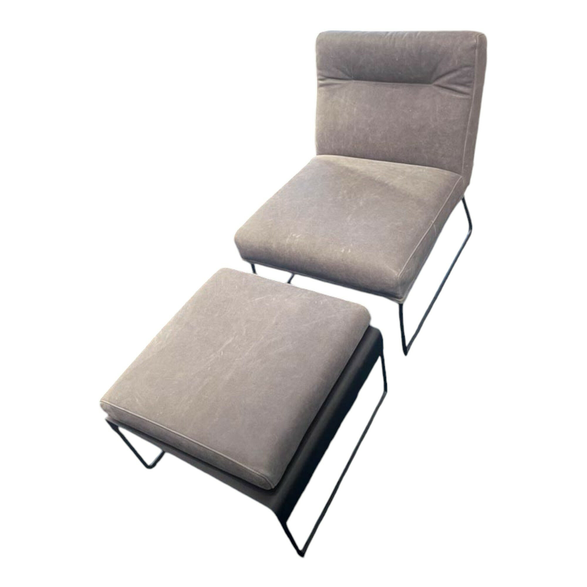 KFF - Sessel D-Light Lounge Leder Siena Greystone 1258 Grau Gestell Rundrohrkufe Schwarz M02 Mit Hockertisch - 1