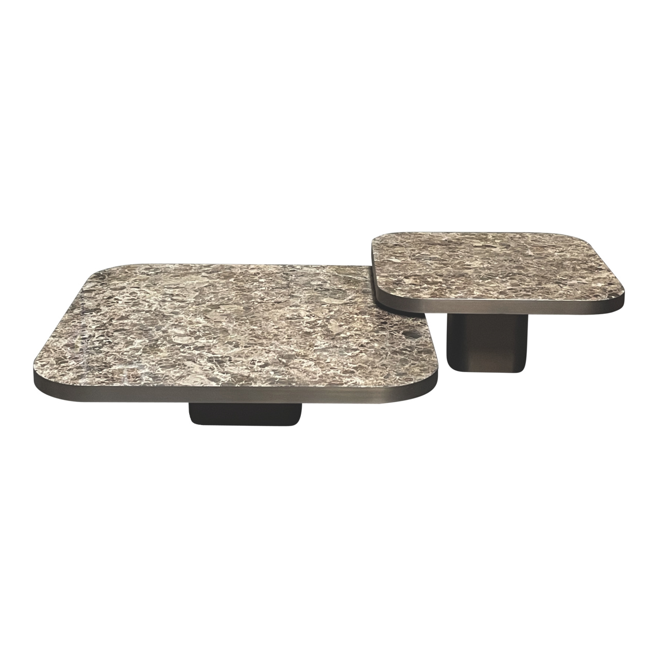 2er-Set Bow Table Couchtisch Platte Marmor Emperador Gestell Messing Brüniert