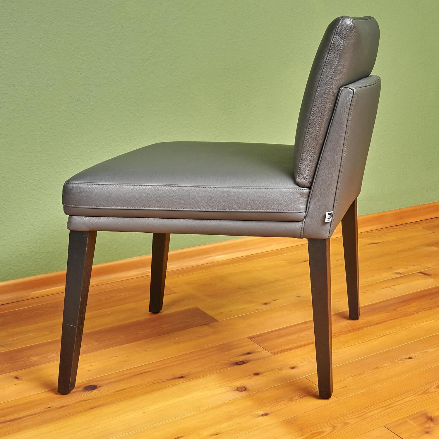 Bielefelder Werkstätten - Stuhl Polo Dining Leder Normandie Graphit Grau Gestell Eiche Schwarz Gebeizt - 2