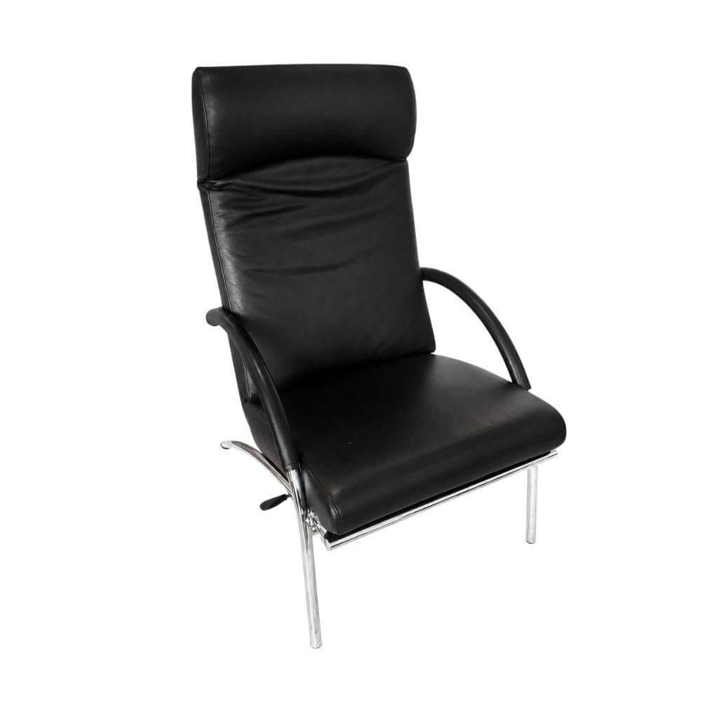 IP Design - Sessel Curve Leder Galaxy Schwarz Gestell Chrom Glanz Mit Ausklappbarer Fußablage - 1