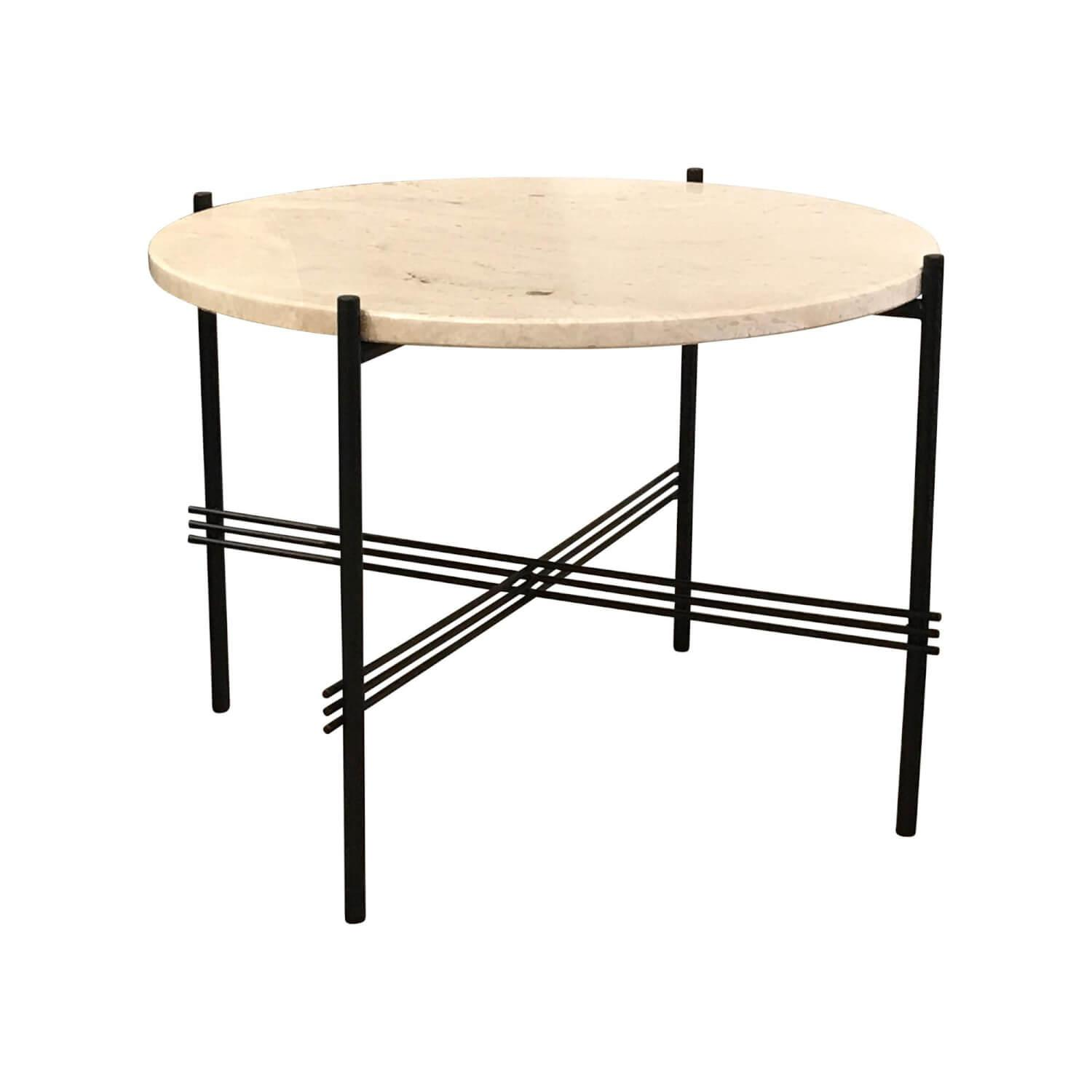 Beistelltisch TS Coffee Table Untergestell Schwarz Platte Travertin Neutral White
