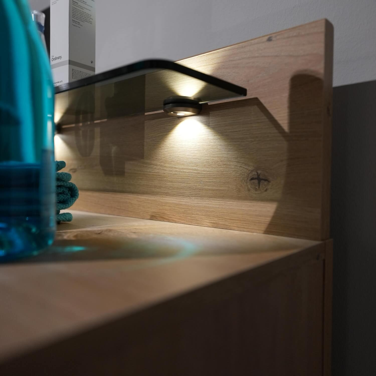 Wiemann - Schlafzimmer Capri Nachbildung Eiche Bianco Glas Und Kunstleder Champagner Creme Ohne Matratze Und Lattenrost - 2