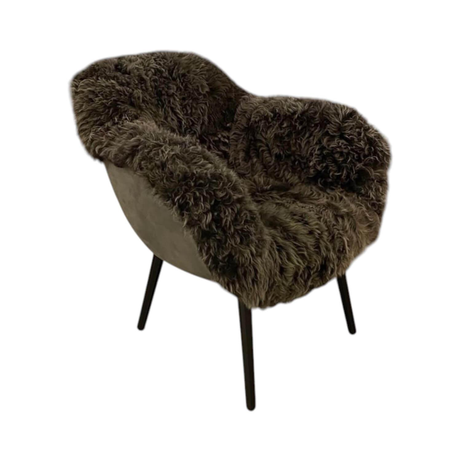 Tommy M - Sessel Lola Innen Lammfell Lamb Darkgrey Außen Leder B2 Corrida Anthrazit Gestell Holz Schwarz - 1