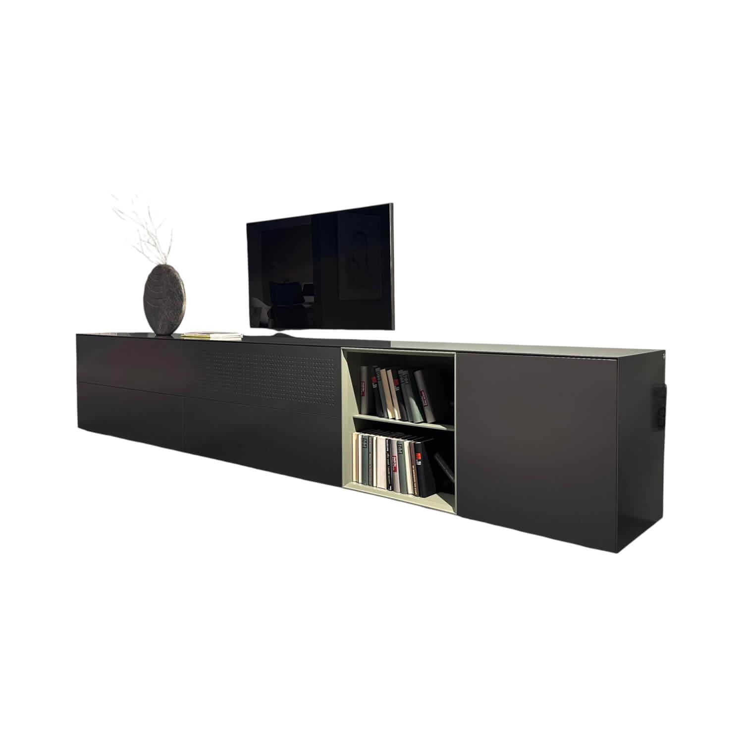 Piure - Sideboard Nex Side Lack Matt P44 Graphit Grau P35 Green Grün Inklusive Akustikfront Und Kabelauslass - 1