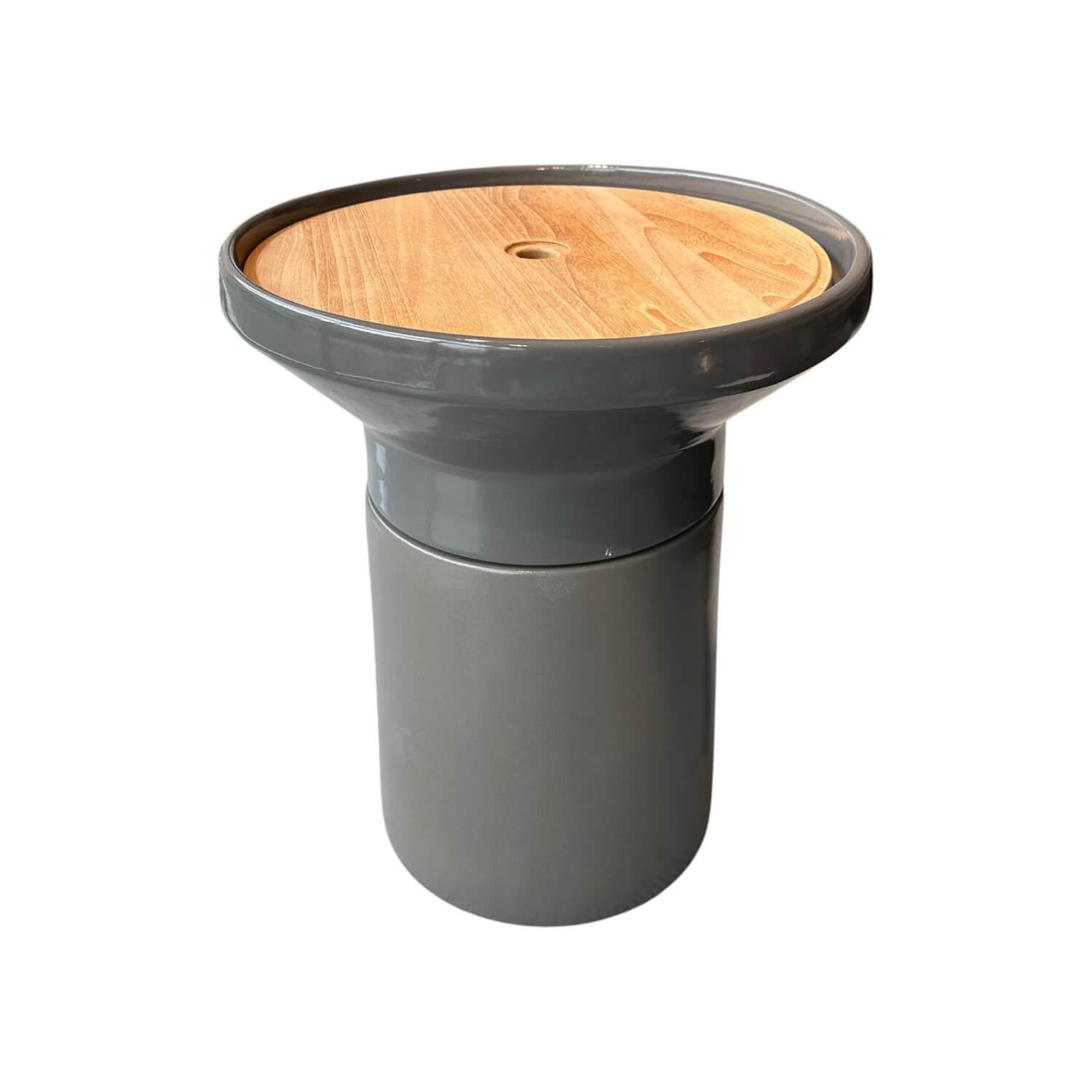 Gloster - Beistelltisch Cosco Platte Teakholz Gestell Keramik Iron Grau Glasiert - 1